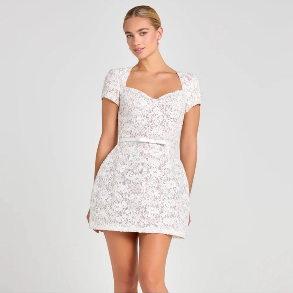 NADINE MERABI White Lace and Sequin Mini Dress - Bridal Dress, Second Dress